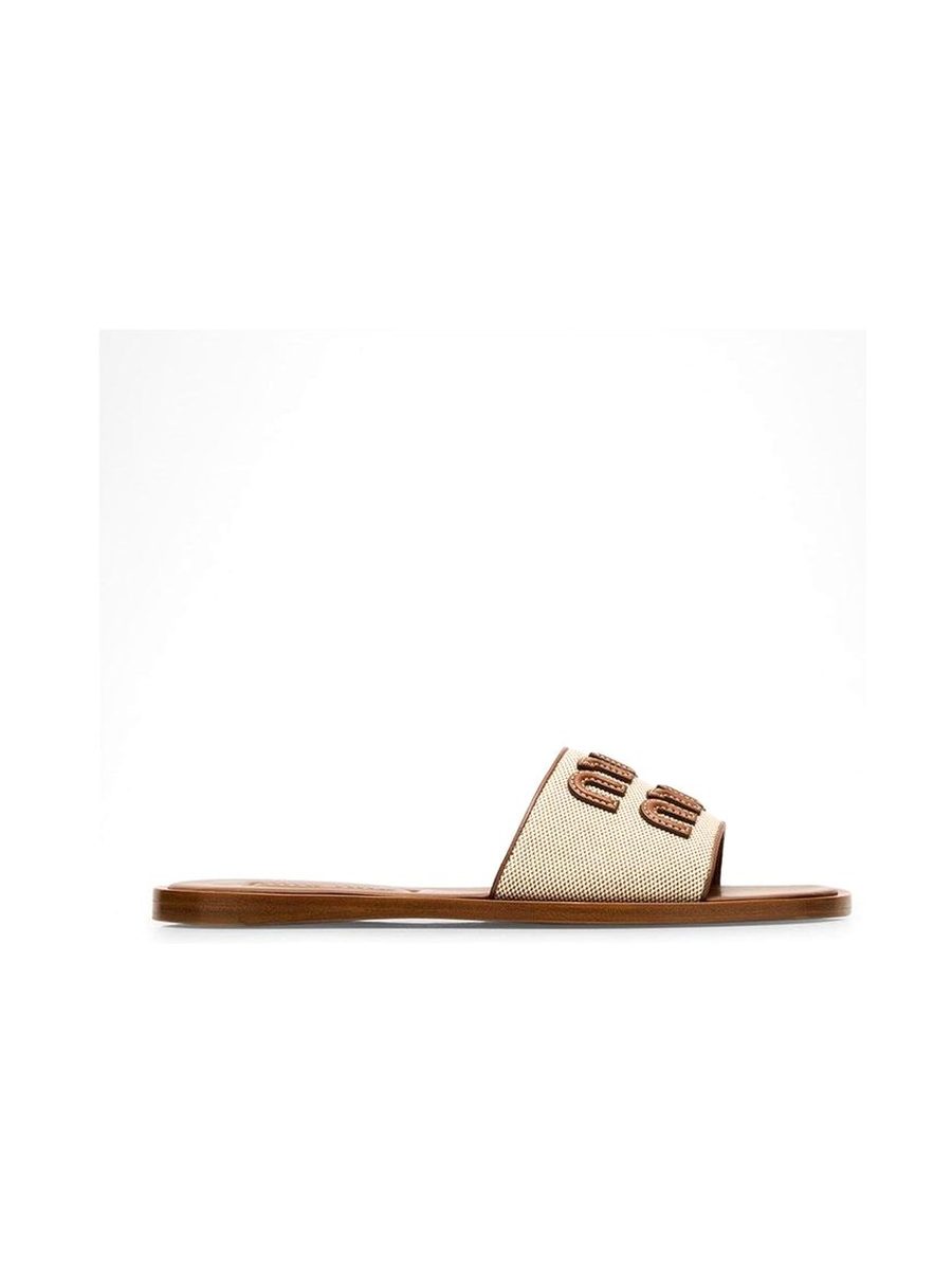 Canvas Logo Flat Slide Sandals