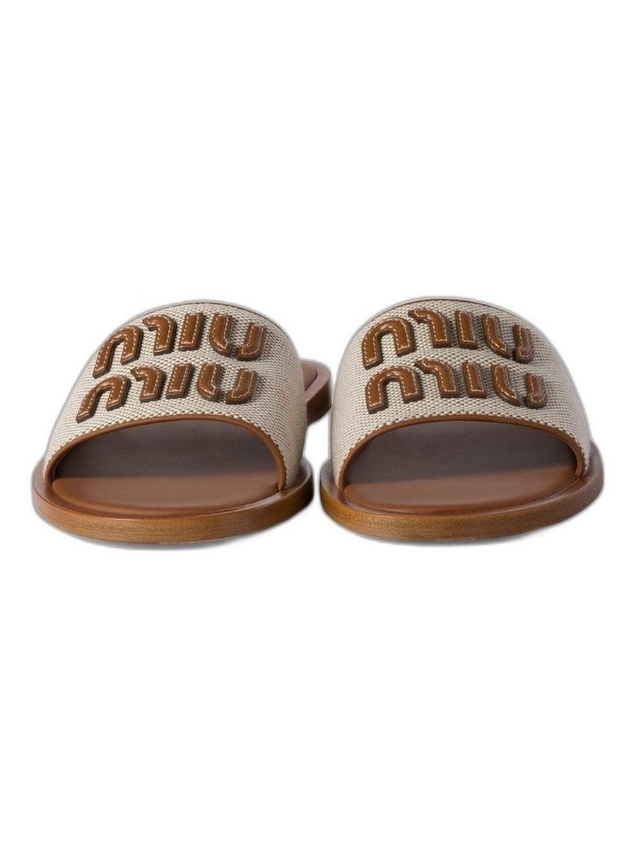 Canvas Logo Flat Slide Sandals