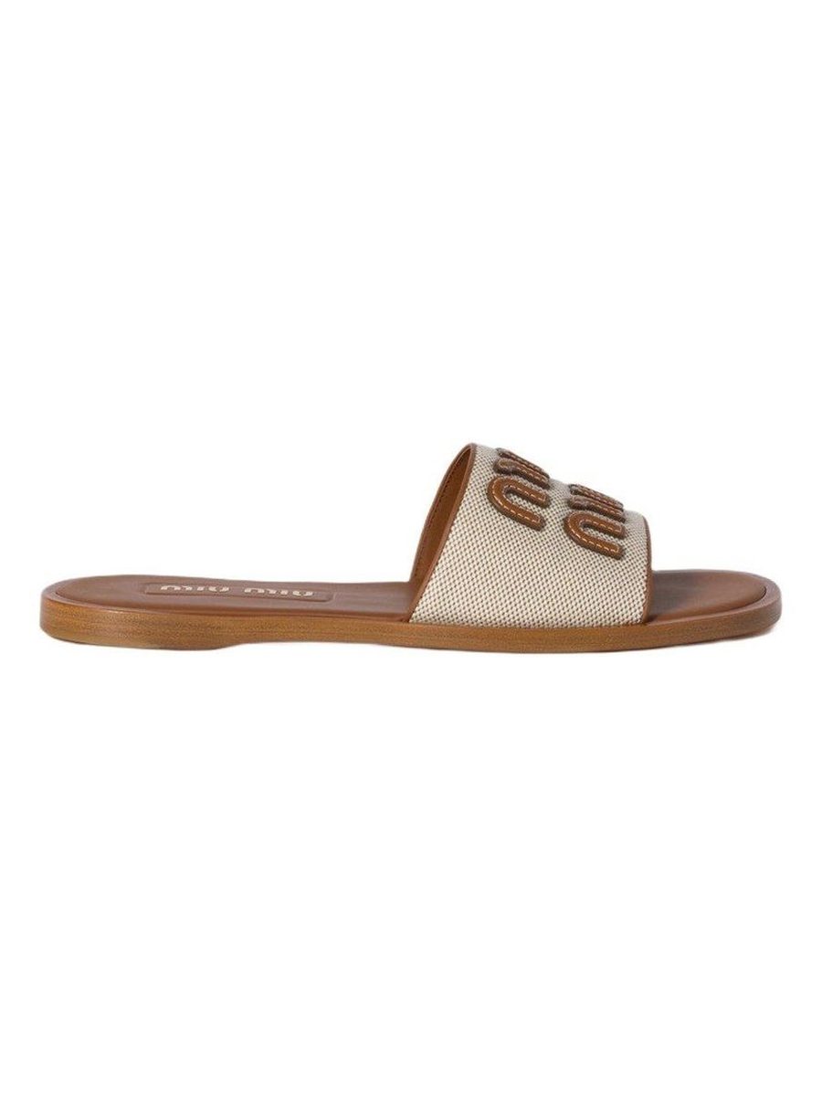 Canvas Logo Flat Slide Sandals