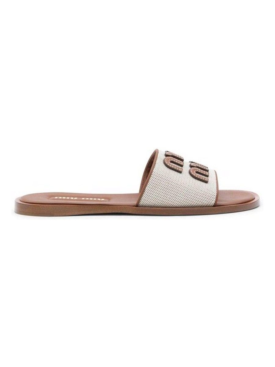 Canvas Logo Flat Slide Sandals