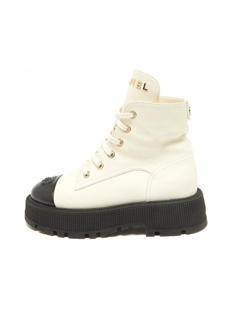 Chanel Black/Cream Combat Boots