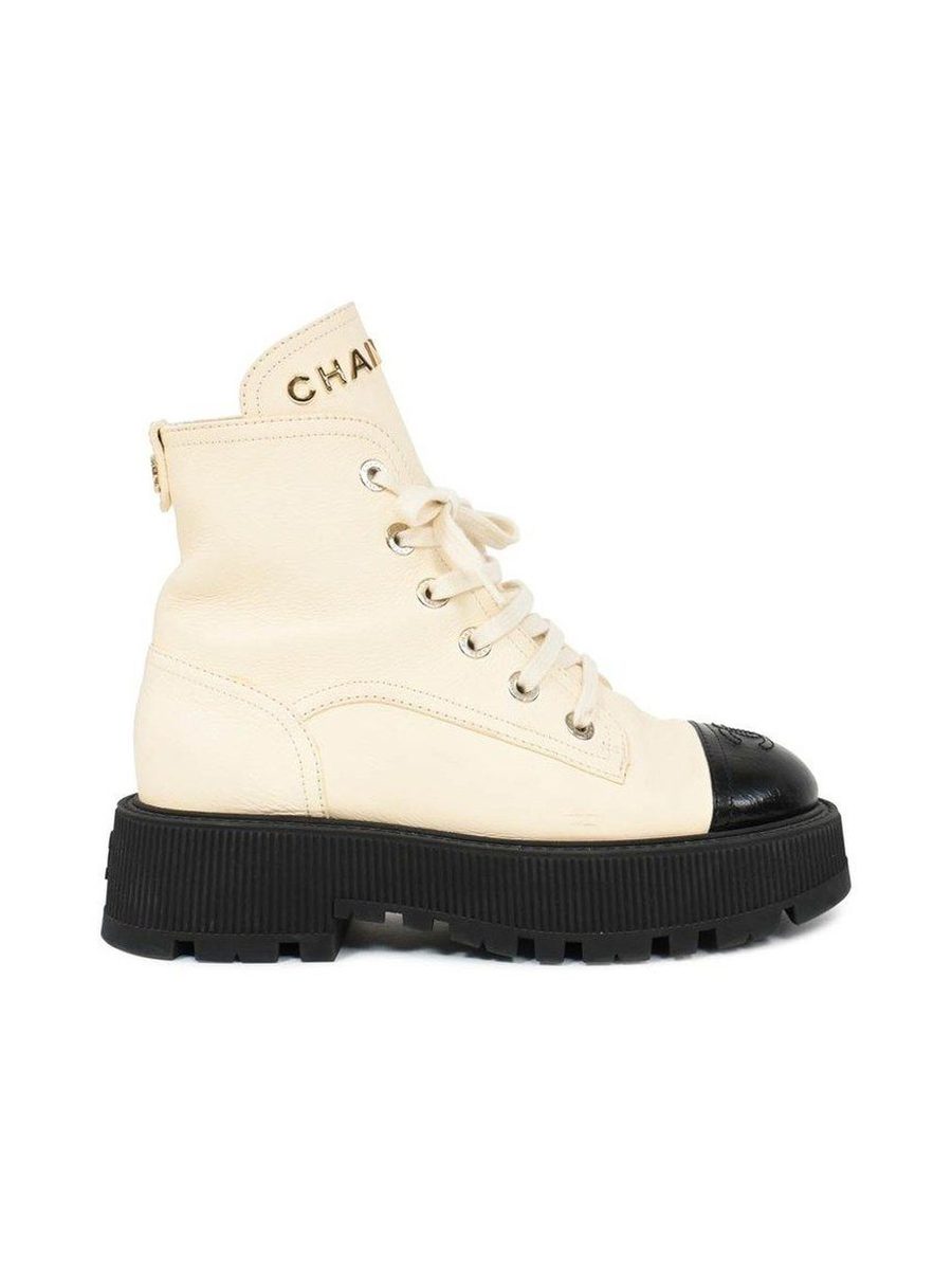 Chanel Black/Cream Combat Boots
