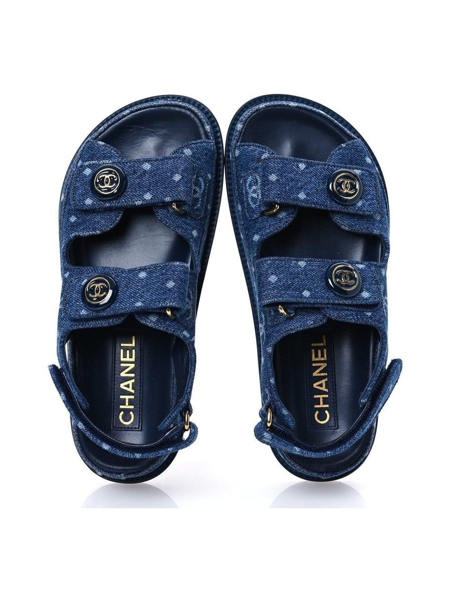 dark blue Printed Denim C Sandals