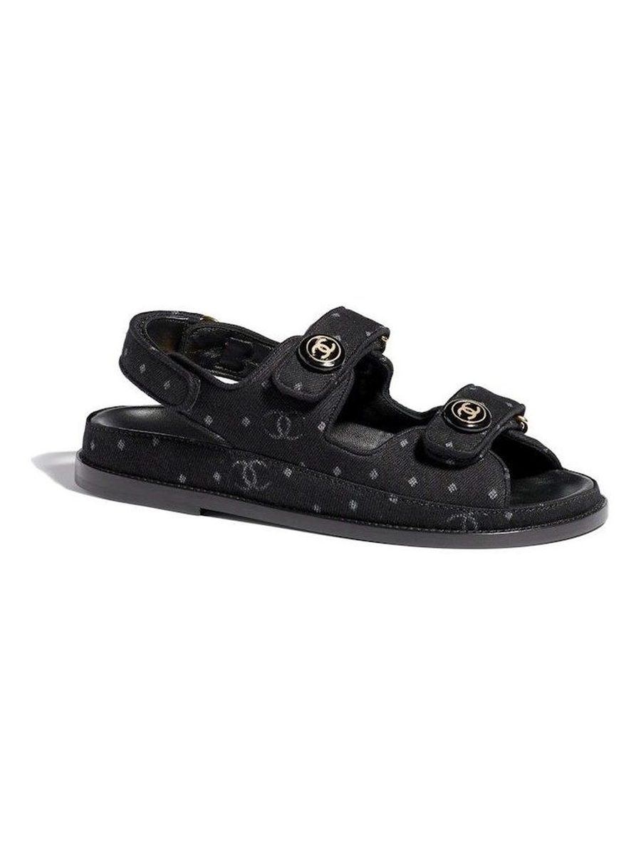 Black Printed Denim C Sandals
