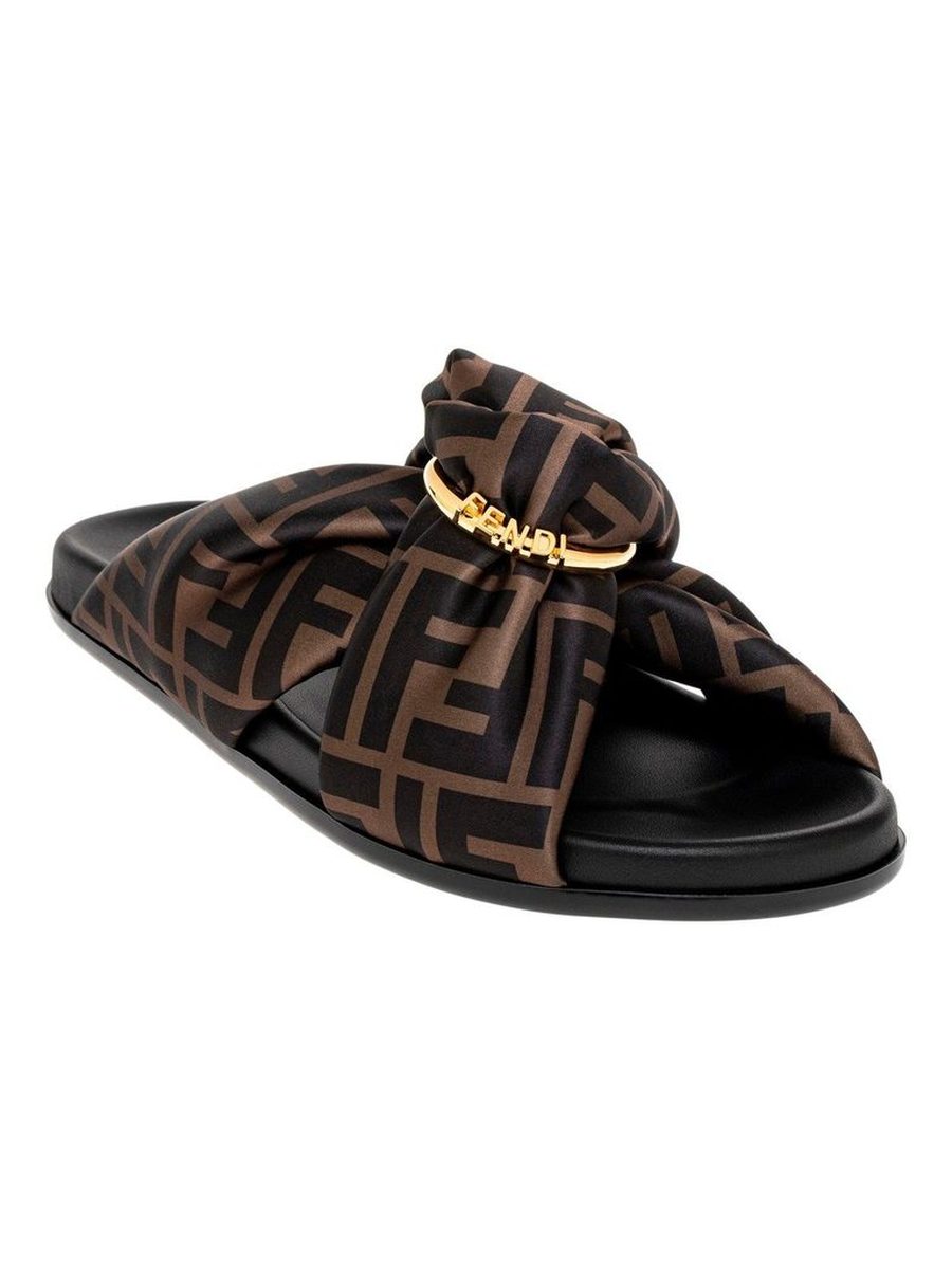 Brown FF satin slides