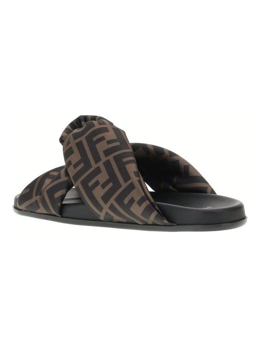Brown FF satin slides