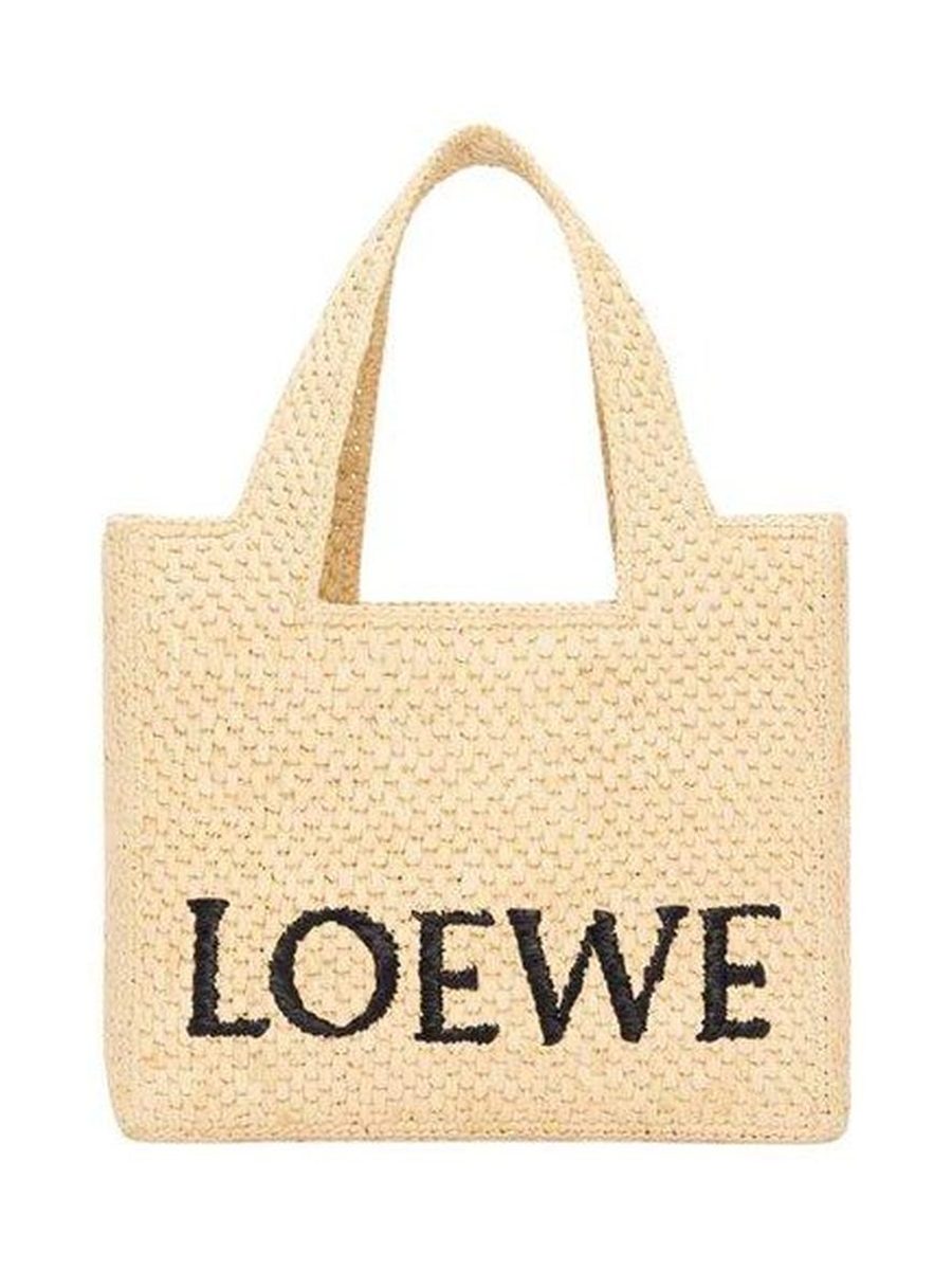 Small LOEWE Font tote in raffia