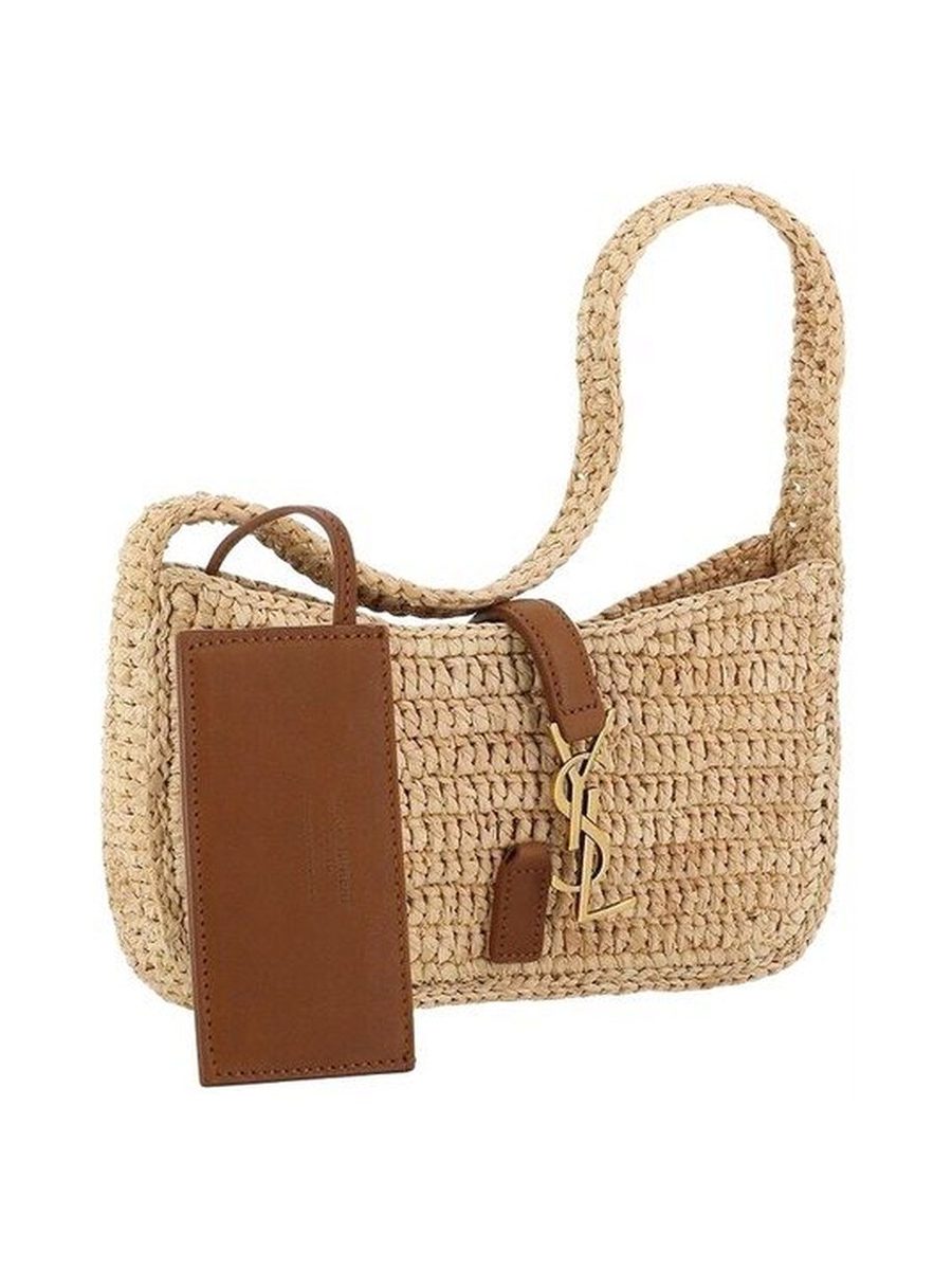 Le 5 à 7 leather-trimmed raffia shoulder bag