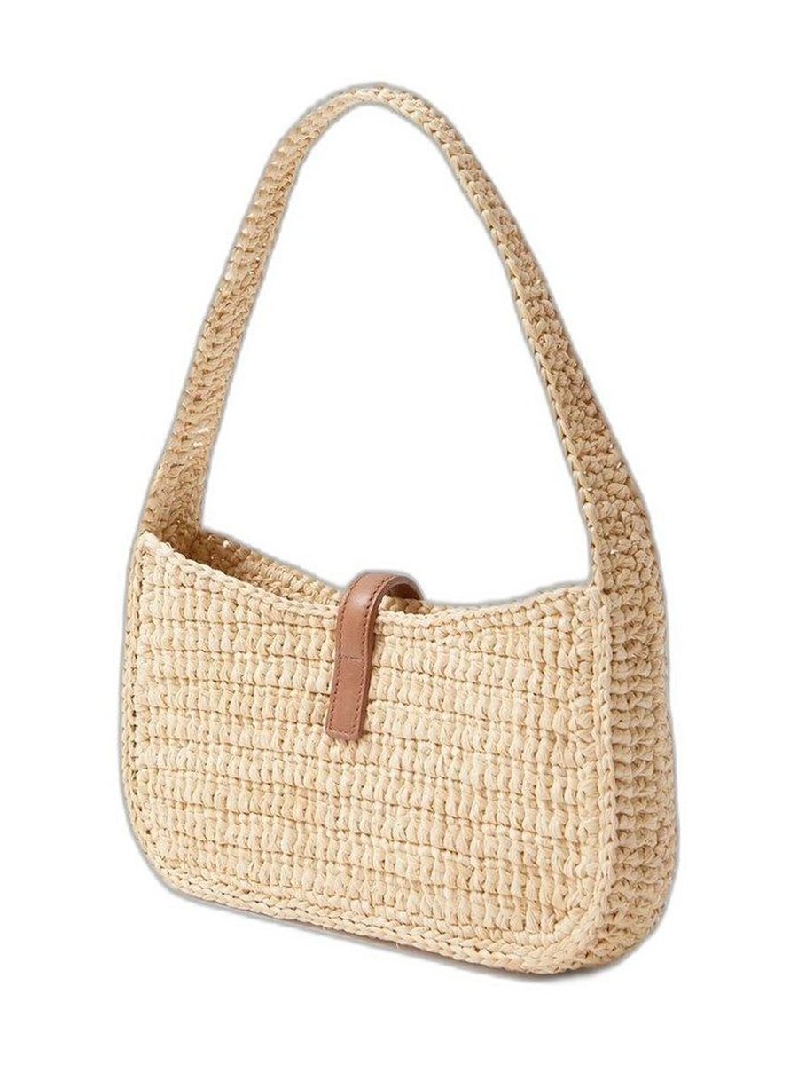 Le 5 à 7 leather-trimmed raffia shoulder bag
