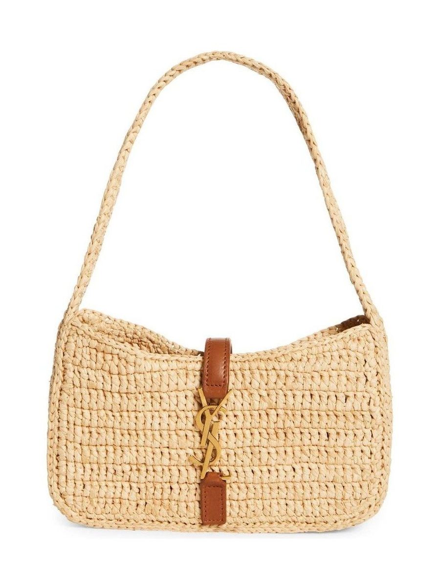 Le 5 à 7 leather-trimmed raffia shoulder bag