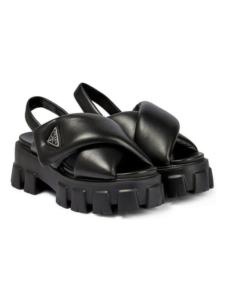 Prada Monolith Logo Plaque Platform Sandal